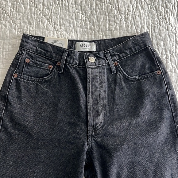 NWT Agolde Black Distressed Nico High Rise Slim Fit Jeans Cassette Wash - Picture 7 of 10